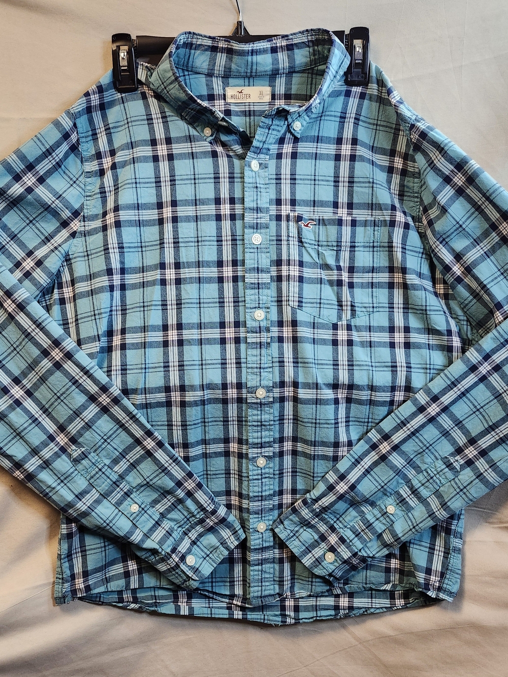 Hollister Teal and Navy Plaid Button-Down Shirt